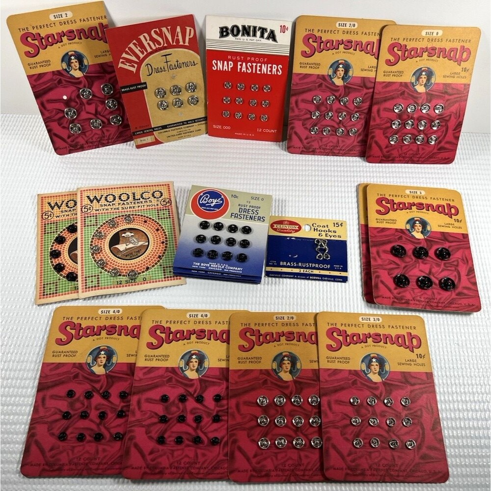 Vintage Starsnap , Woolco, Bonita, Boye, Eversnap Dress Fasteners 1920-40s Lot